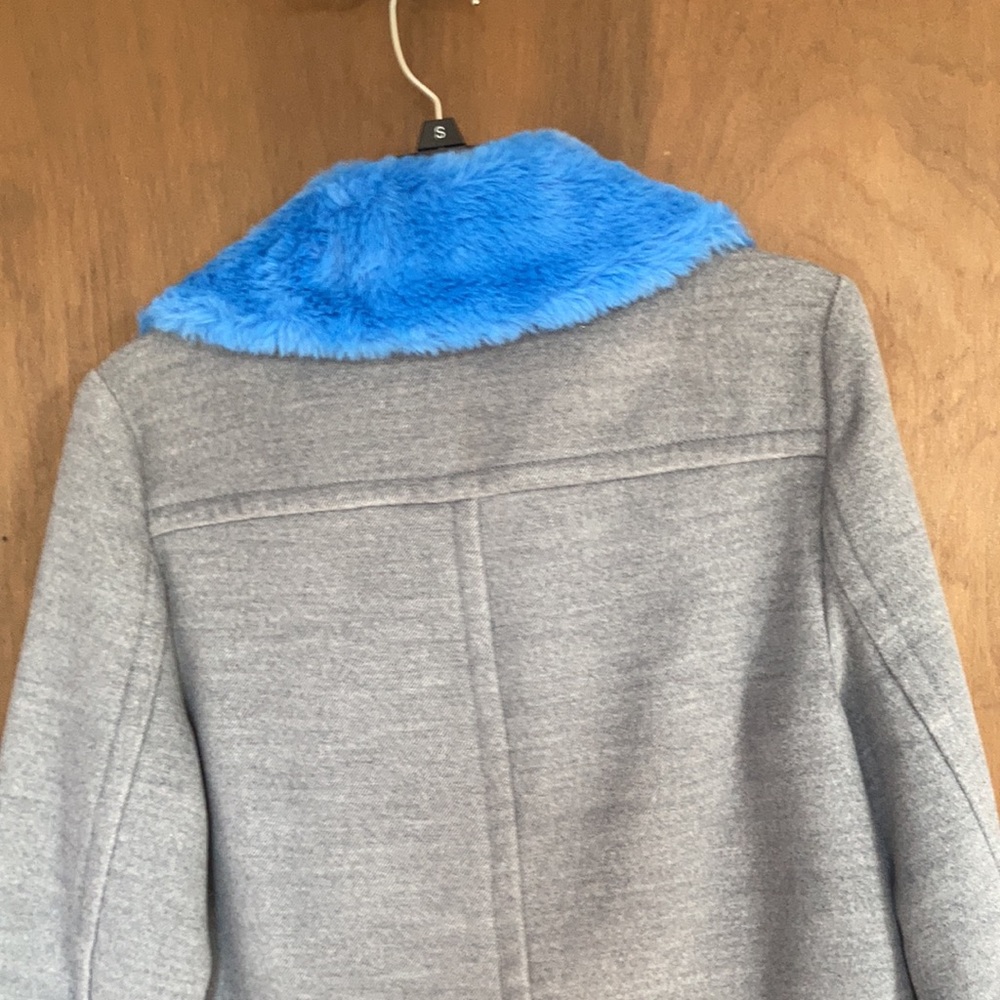 Nine West coat faux fur collar blue collar gray coat moto like style S - Picture 10 of 17
